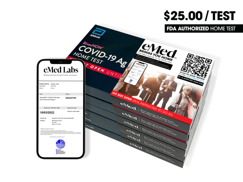 eMed Rapid Antigen Home Test for airlines and cruise lines for global
